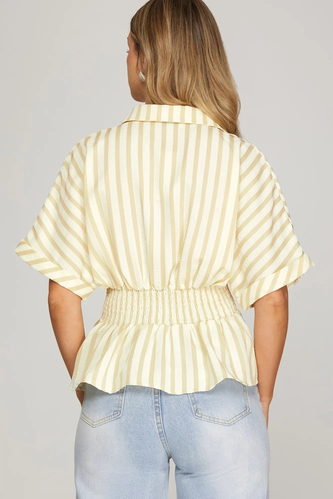 Stripe Pintuck Top-Taupe