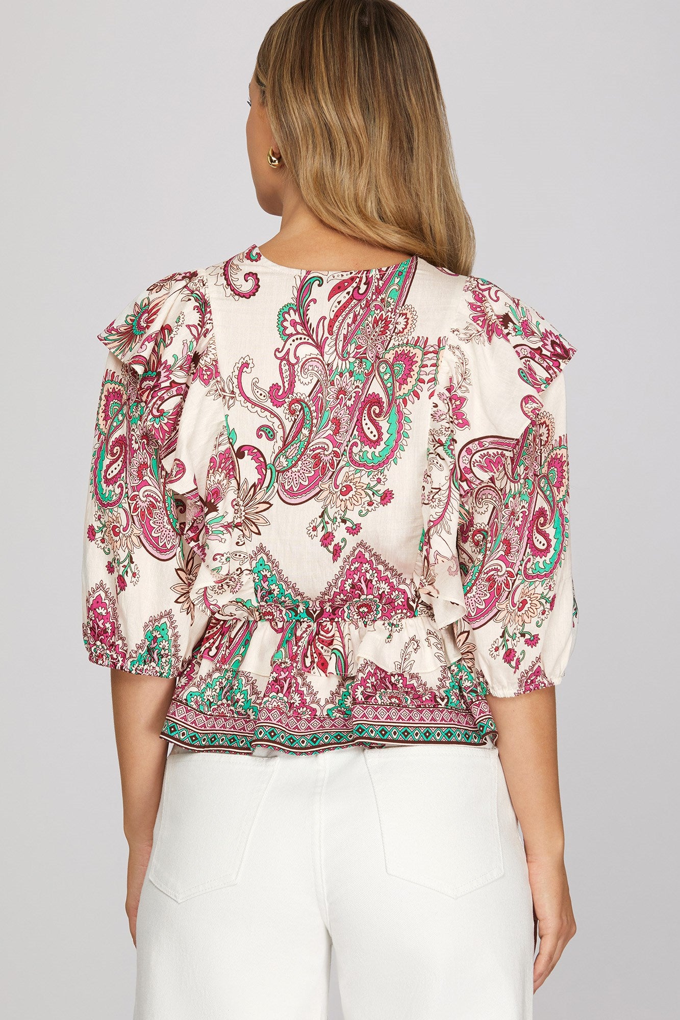 Paisley Print Blouse-Fuchsia