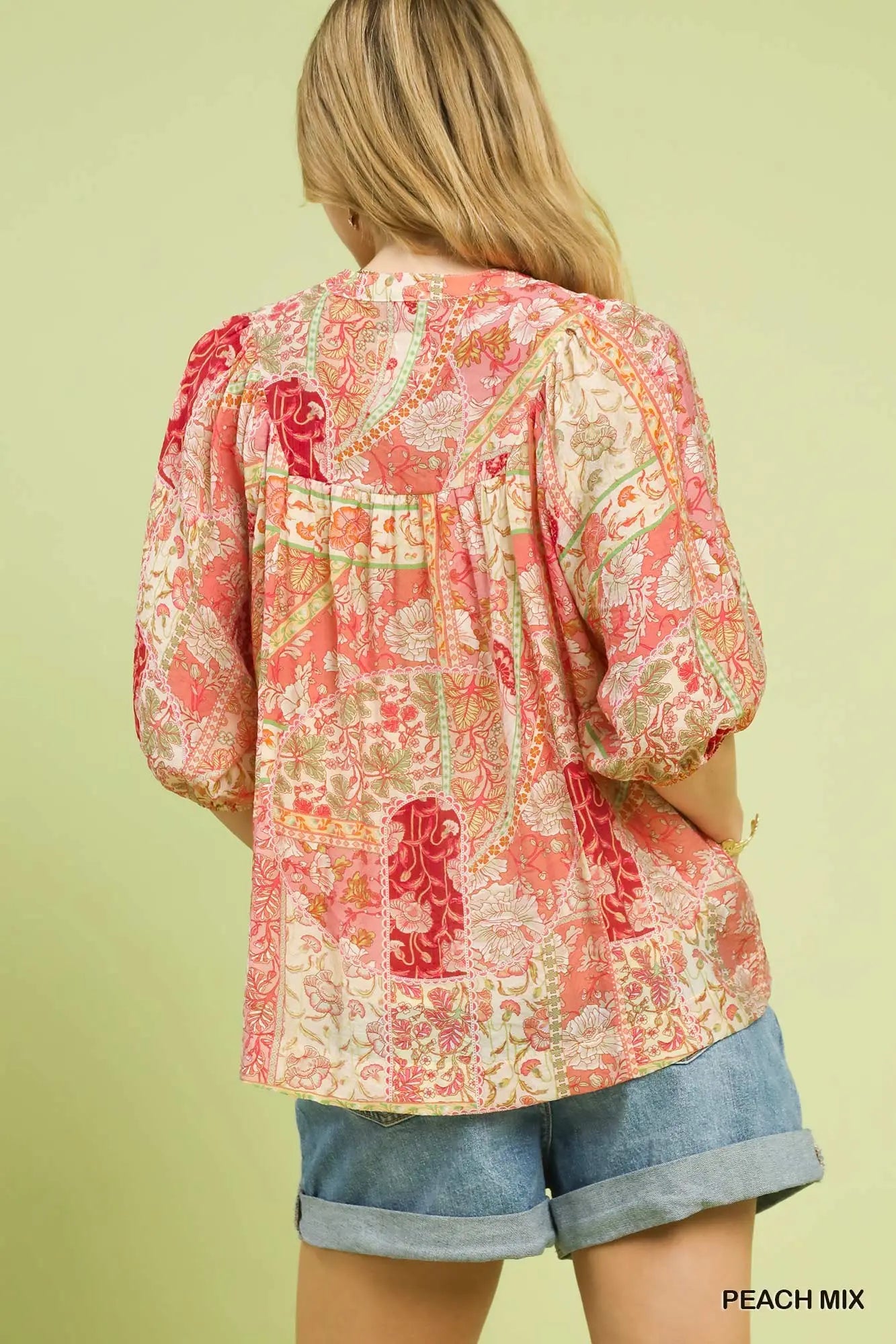 Patchwork Smocked Peasant Top