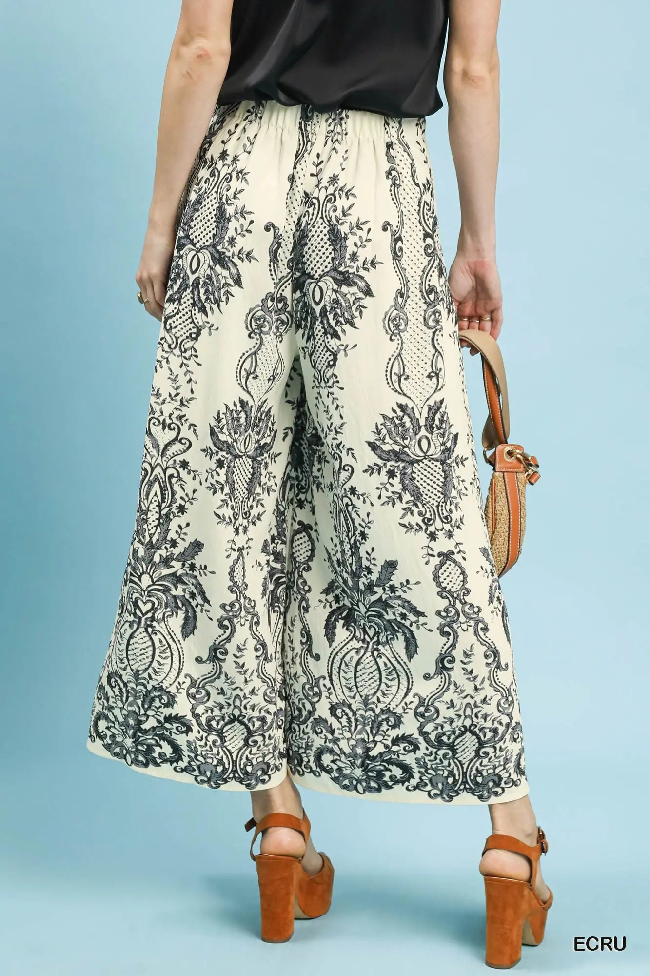 Border Print Wide Leg Bottoms