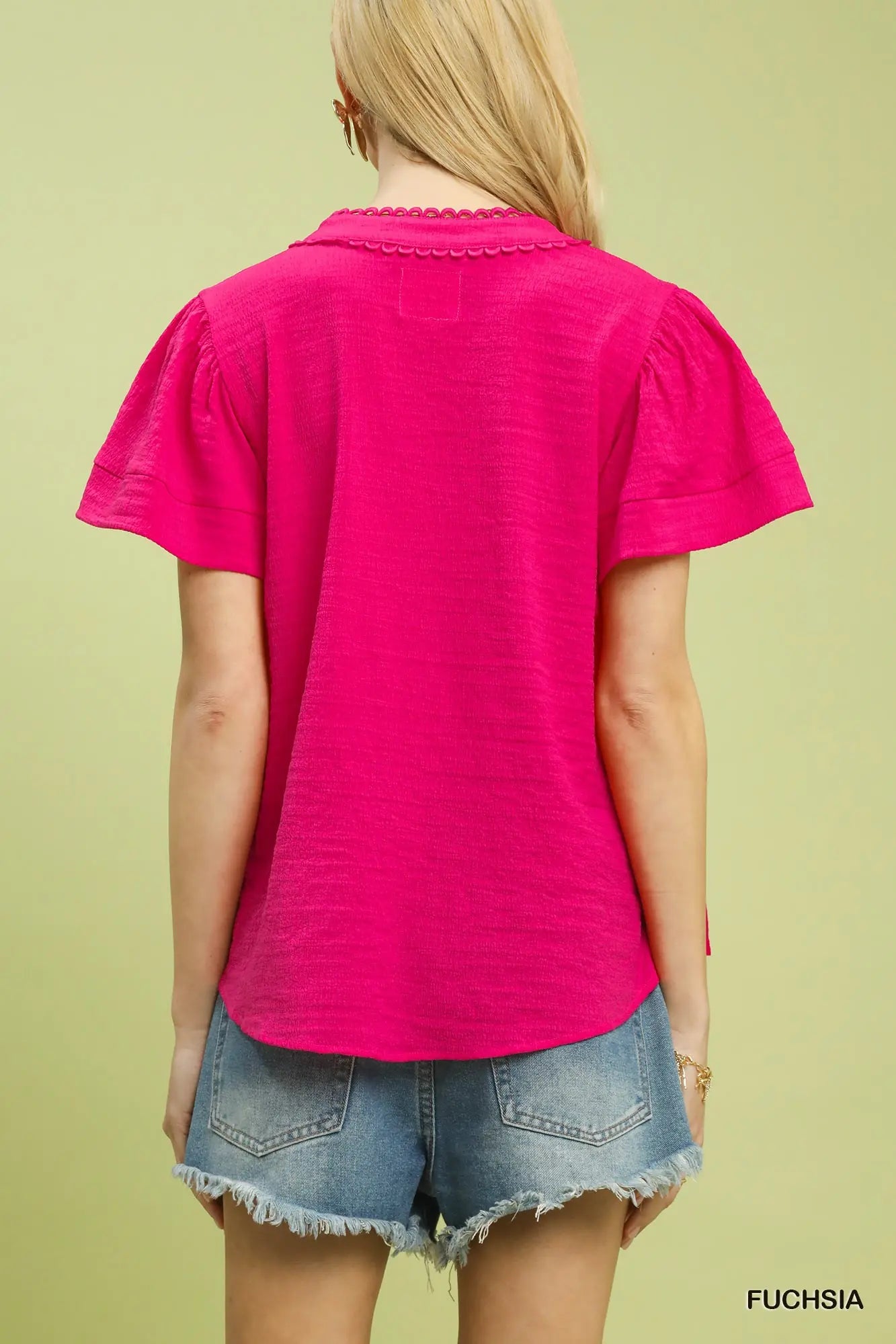 Seersucker Short Sleeve Top- Fuchsia