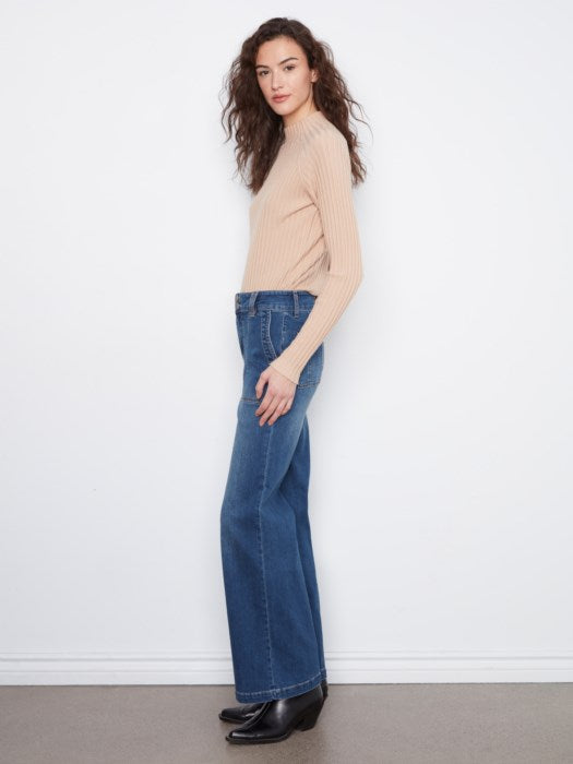 Wide Leg Patch Pocket Denim