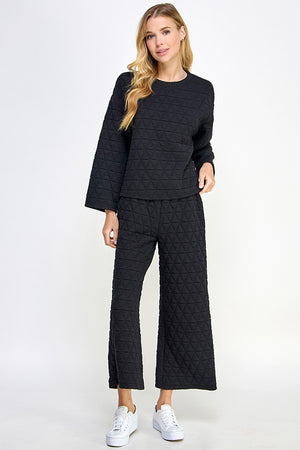 Wide Leg Quilted Pants-Black