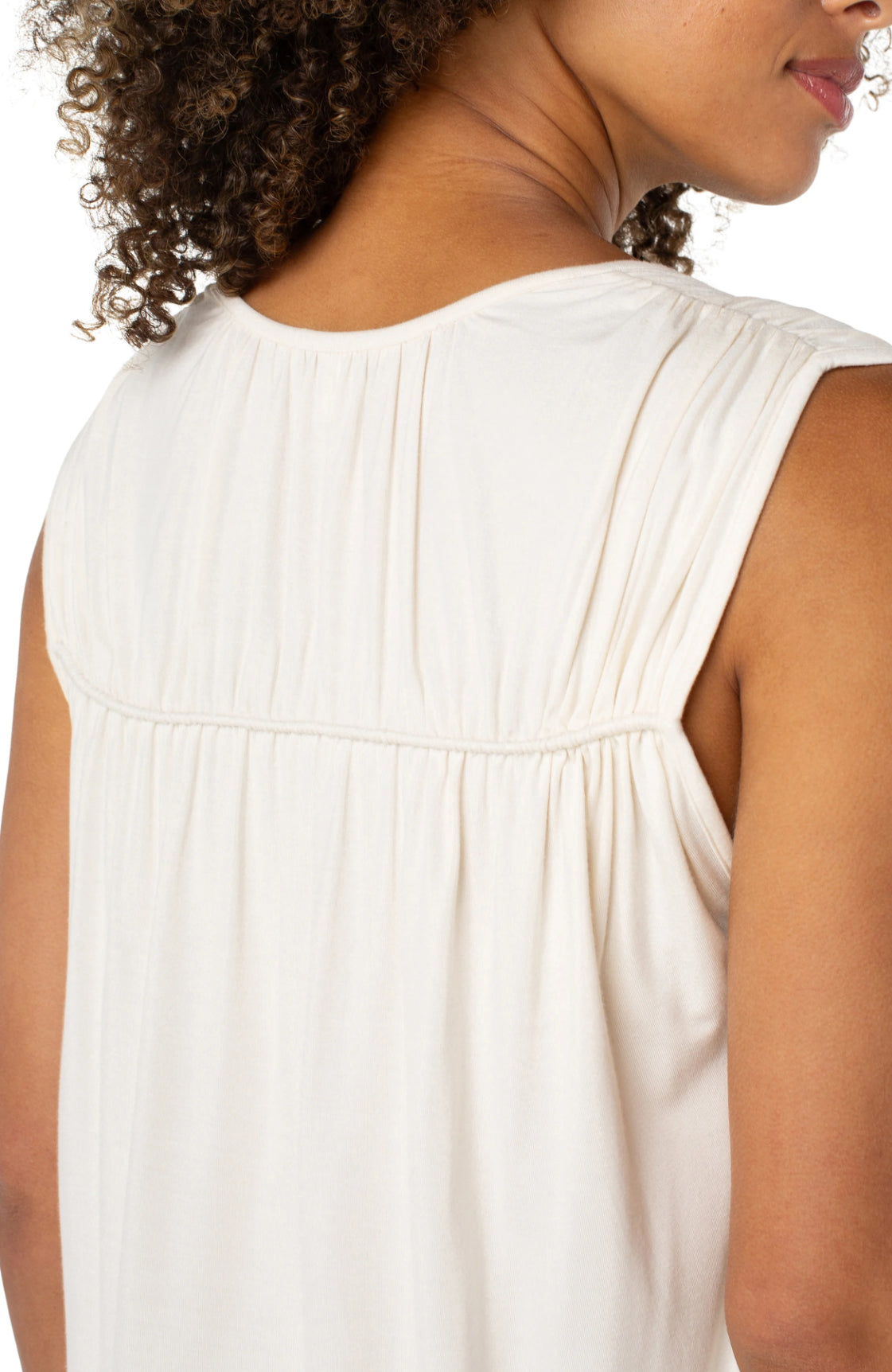 Sleeveless Shirred Detail Knit Top- Whipped Cream