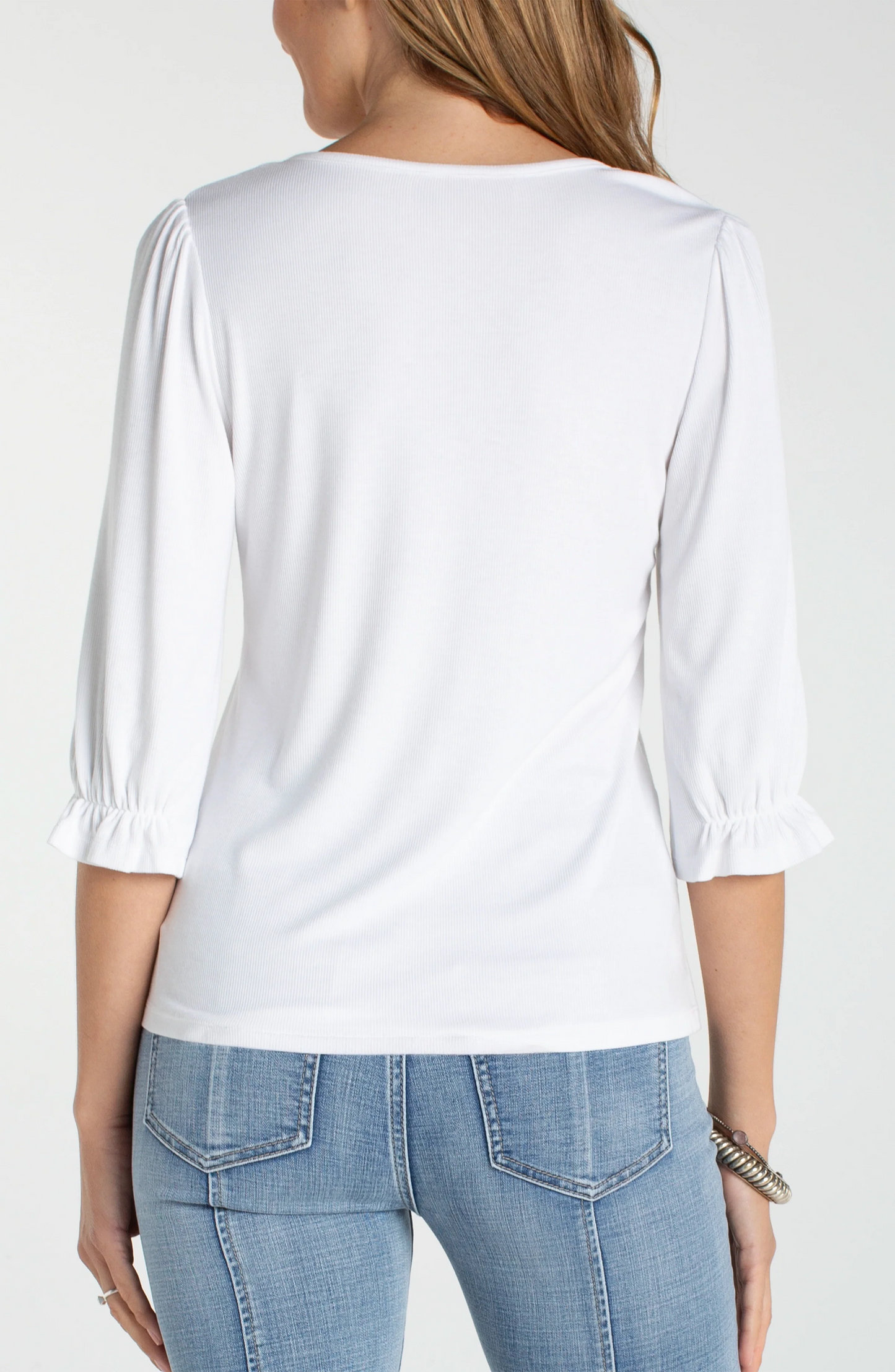 Elbow Sleeve Notch Knit Tee- Crean