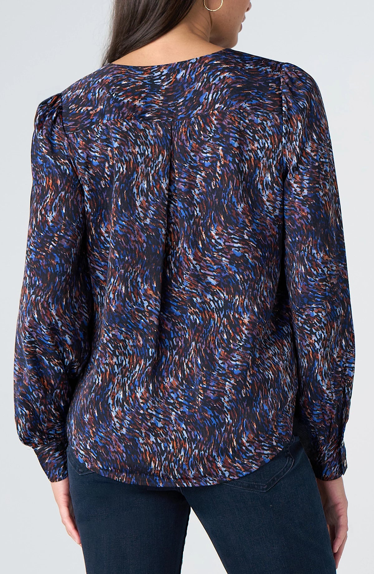 Liverpool LS-Woven Blouse-Blue/Brown Multi