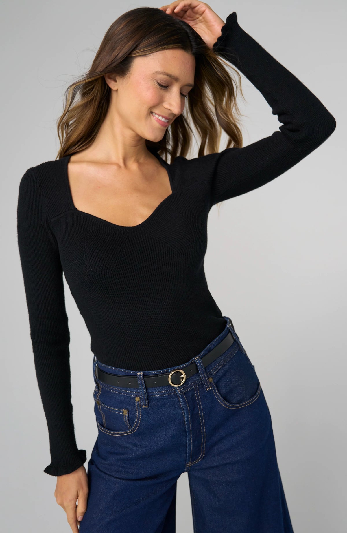 Liverpool Sweetheart Neck Sweater-Black