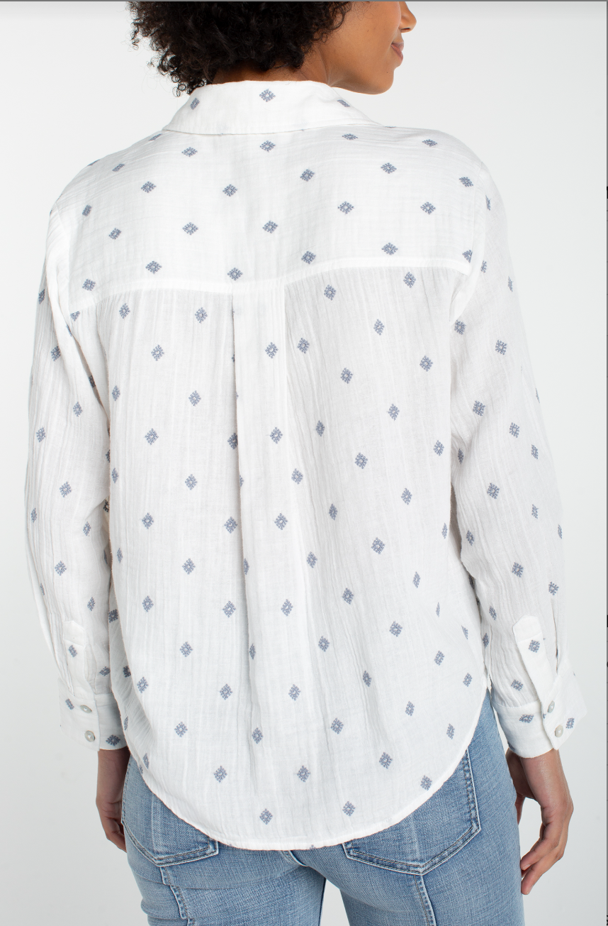 Long Sleeve Button Front Shirt w/High Low Hem