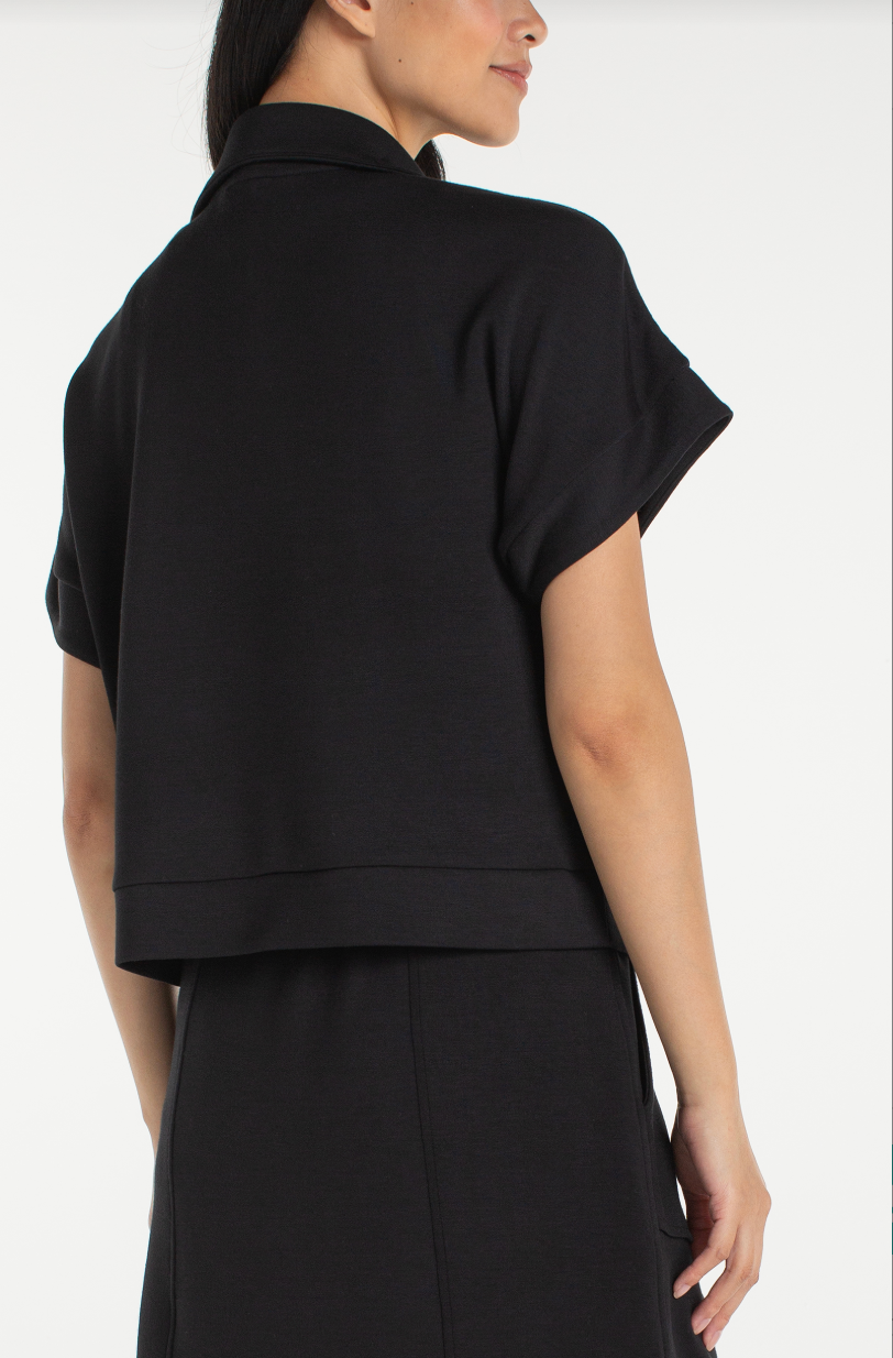 Half Zip Popover Top- Black