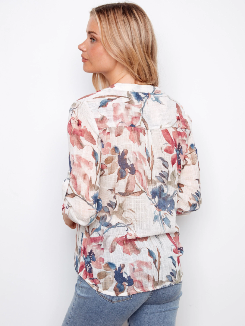 Printed Half-Button Blouse