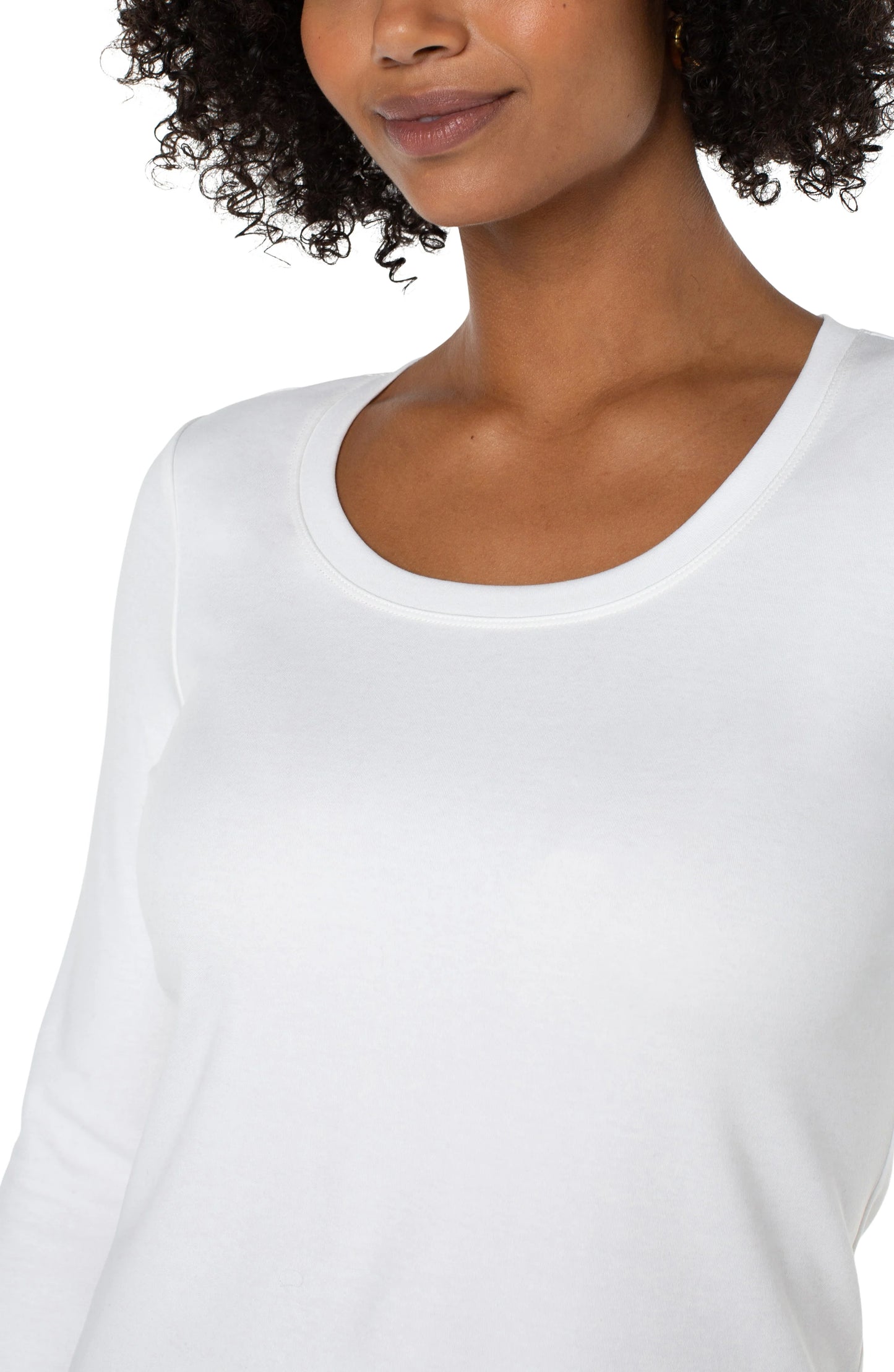3/4 Sleeve Scoop Neck Knit Tee- White