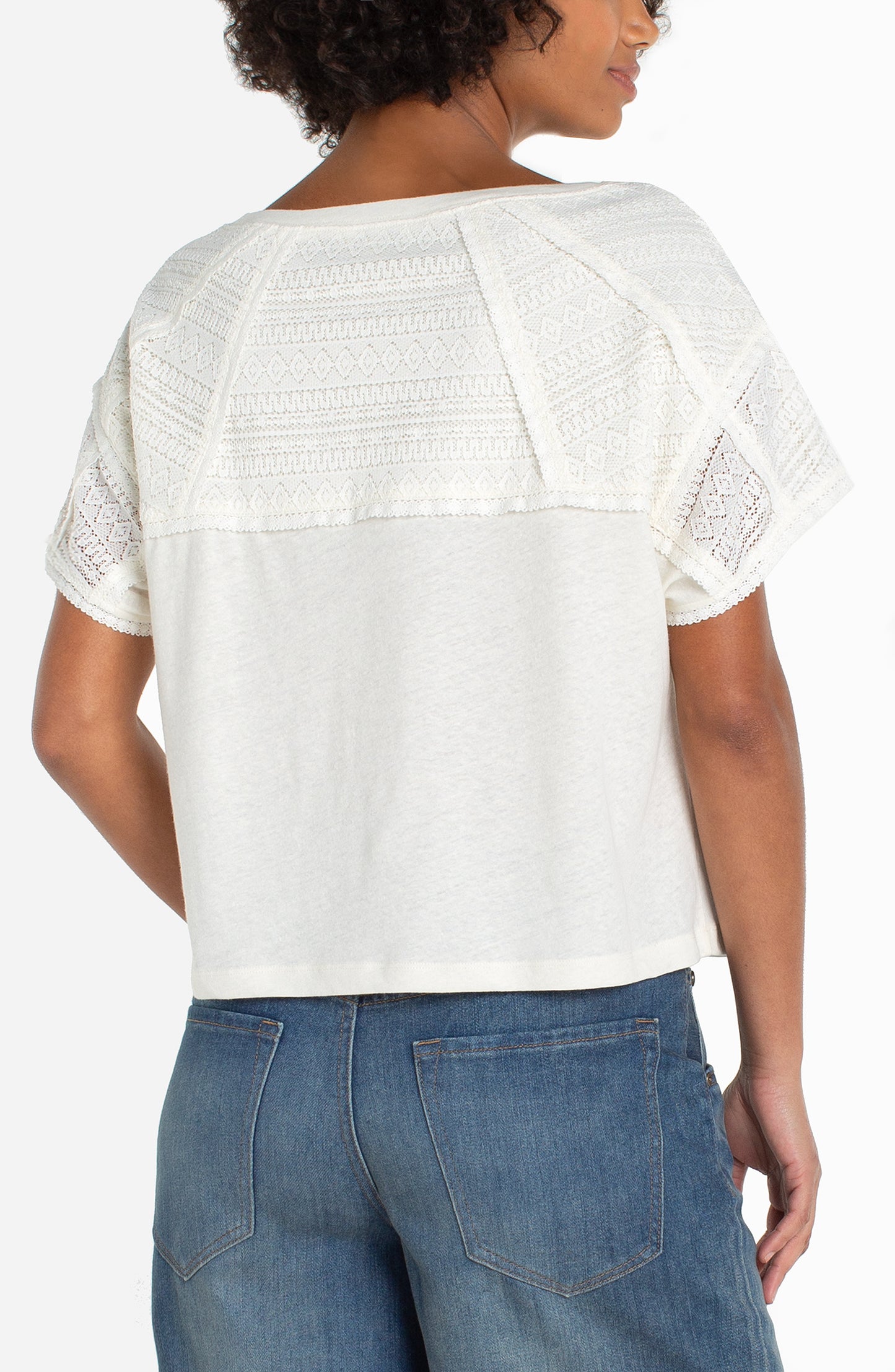 Dolman Boat Neck Knit Top W/ Lace