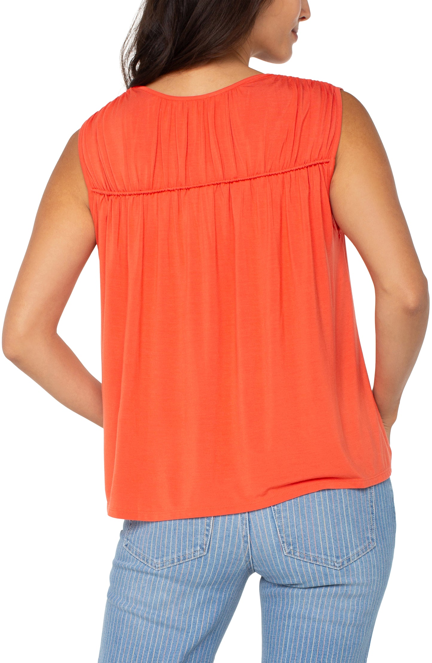 Sleeveless Shirred Detail Knit Top- Clementine