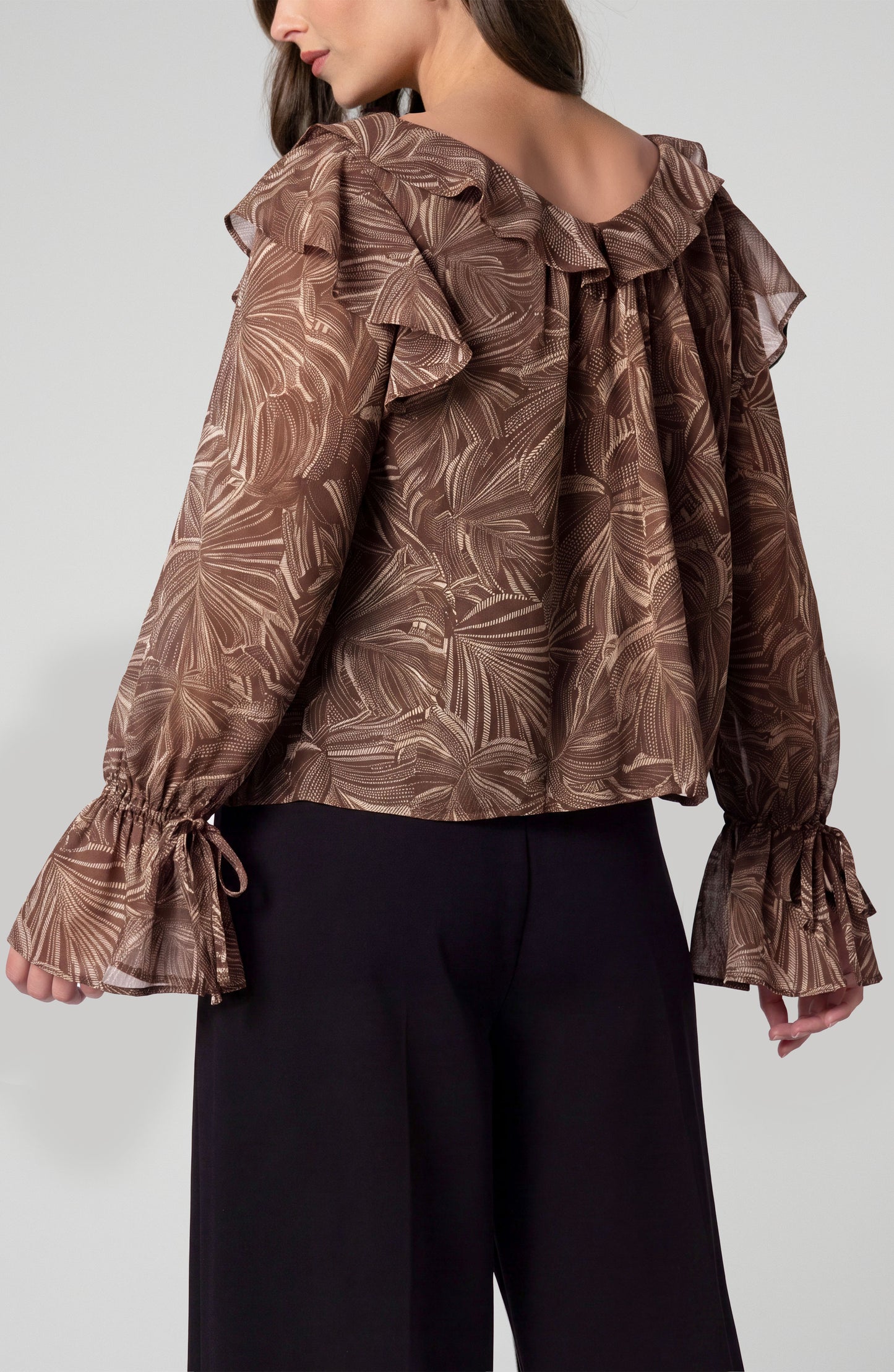Liverpool Double Ruffle V-neck Woven Blouse