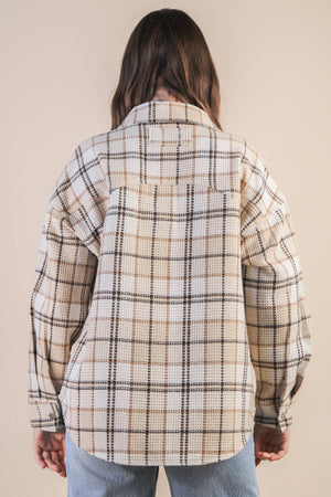 Checkered Casual Flannel Shacket-Cream