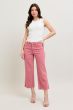 Judy Blue- HW Garment Dyed Raw Hem Crop Wide - ROSE
