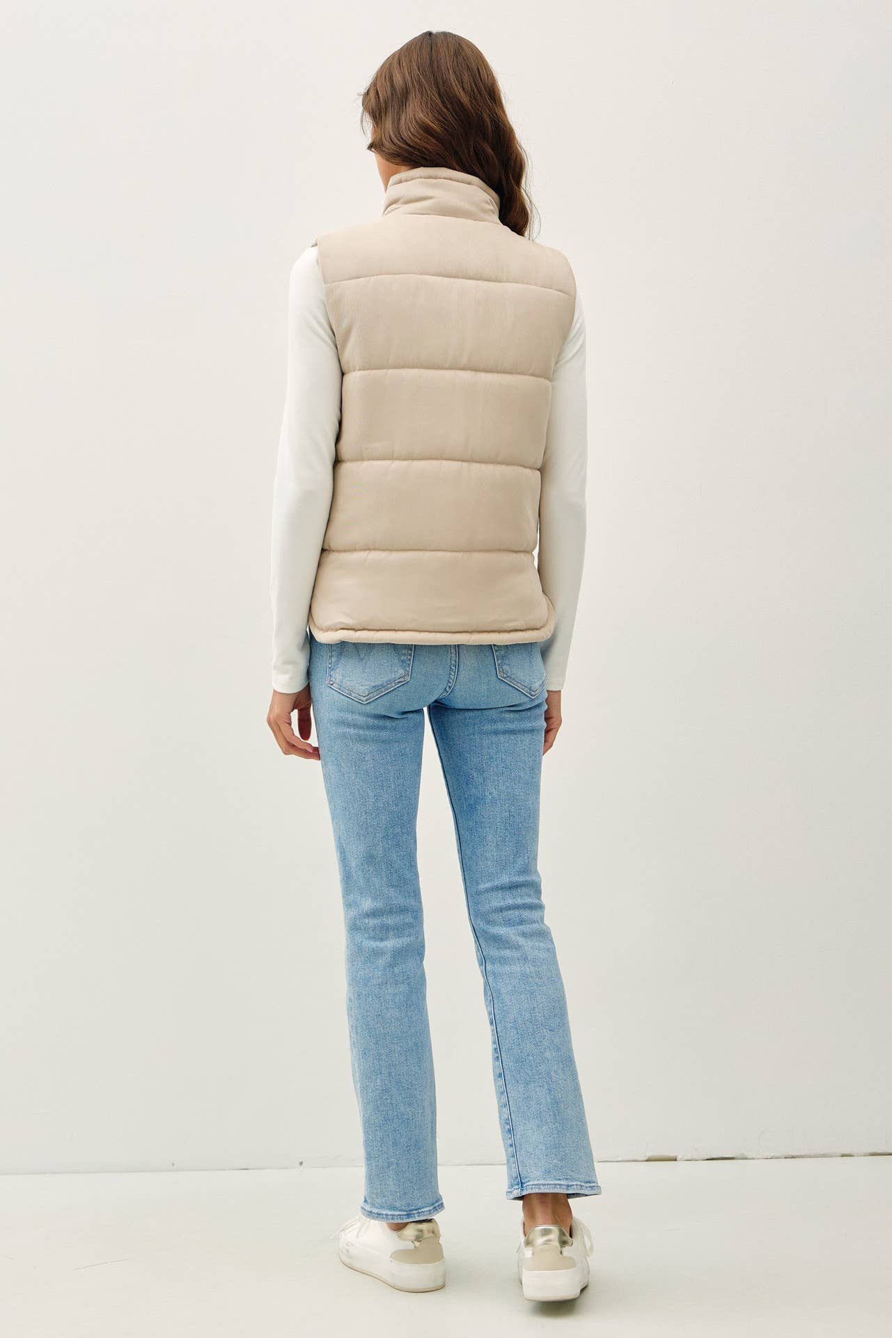 Suede Puffer Vest-Beige
