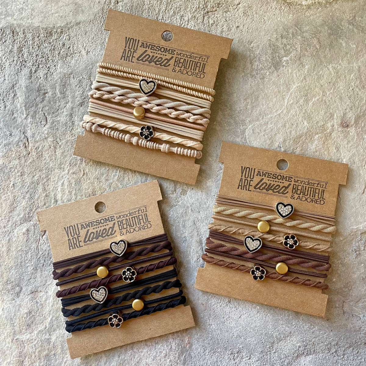 Charm Hair Ties on Kraft Card | Camel