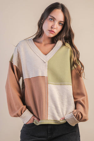 Color Block Casual Knit-Mocha