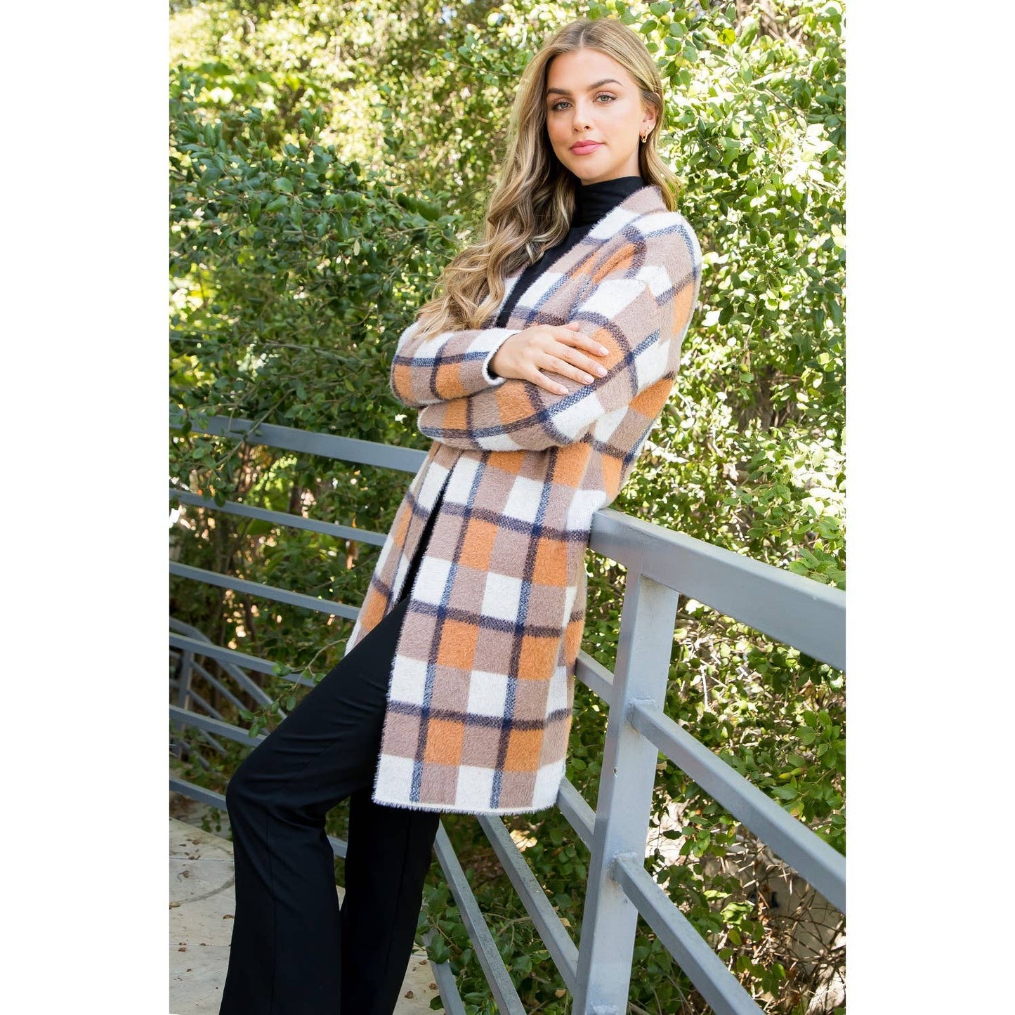 Plaid Mohair Long Cardigan