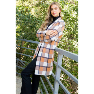 Plaid Mohair Long Cardigan