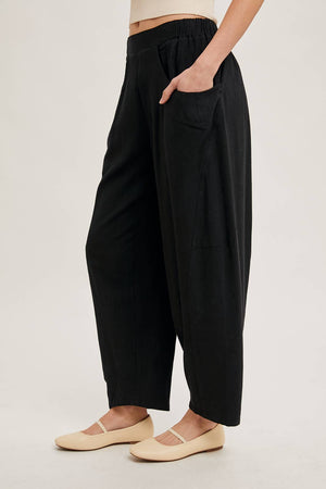 Relaxed Barrel Pants-Black