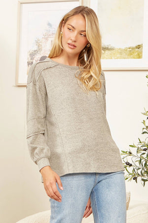 Round Neck Hacci Top-Gray