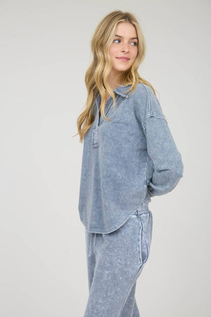 Washed Polo Knit-Indigo