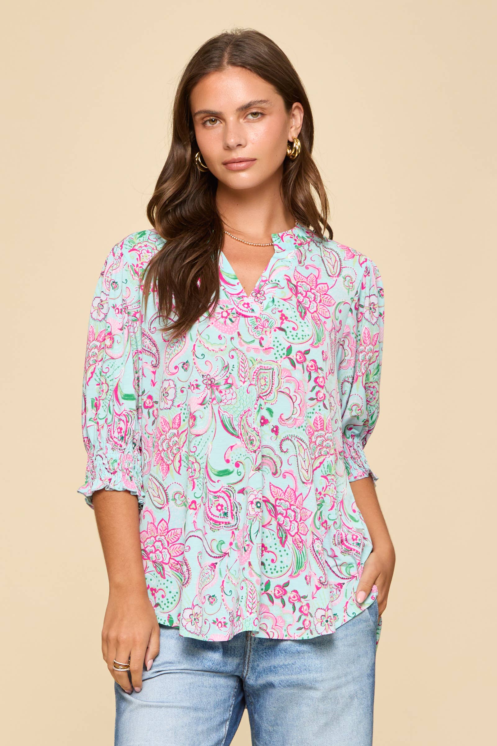 The Lizzy Top-Aqua Pink