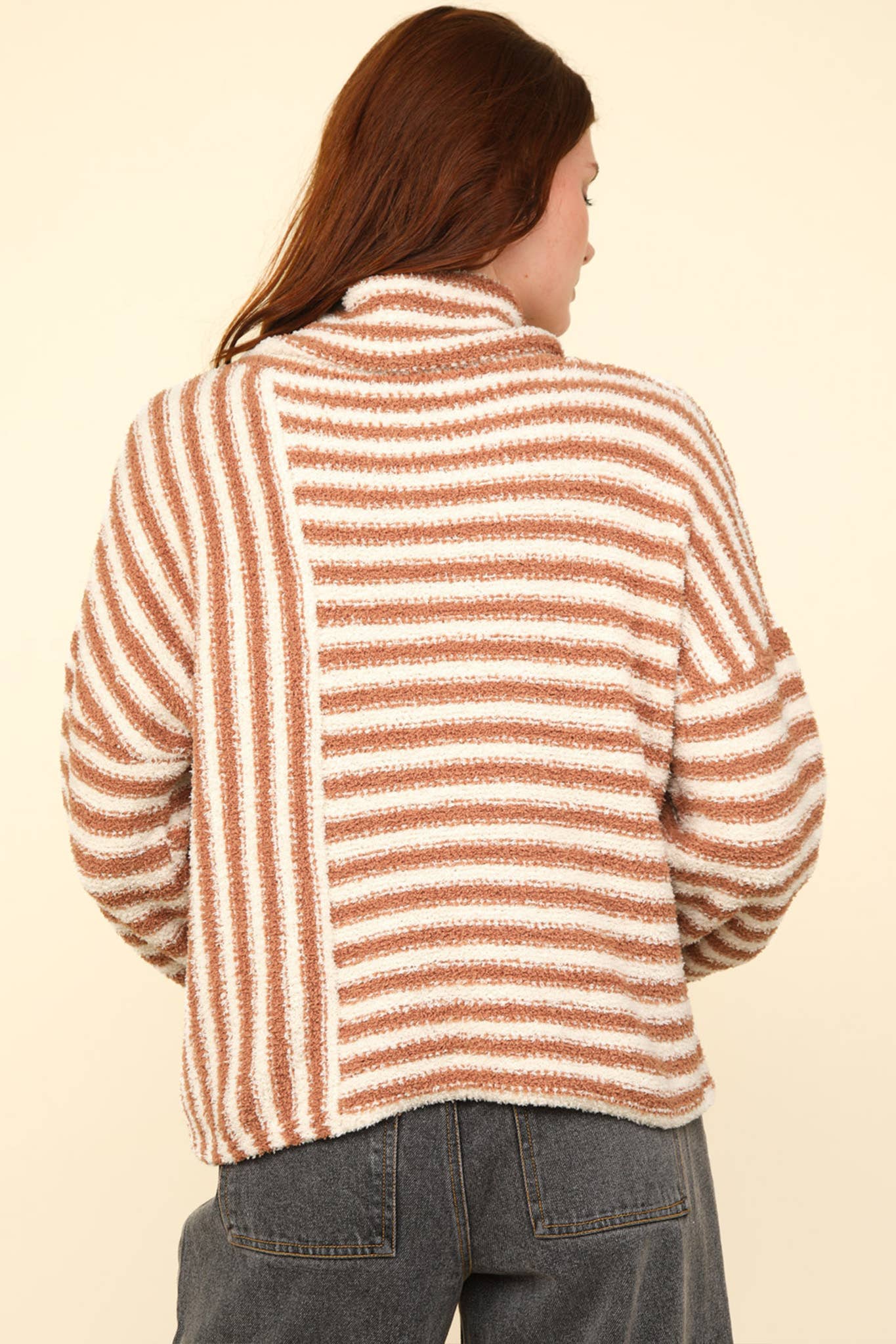 Mock Neck Soft Striped-Mocha