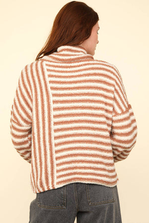 Mock Neck Soft Striped-Mocha