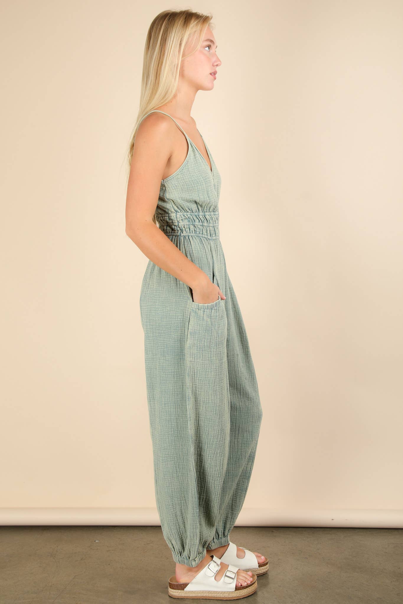 Mineral Washed Jumpsuit-Sage