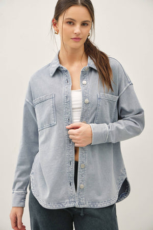 Garment Dyed Cotton Shacket/Light Denim