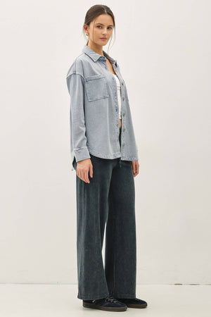 Garment Dyed Cotton Shacket/Light Denim