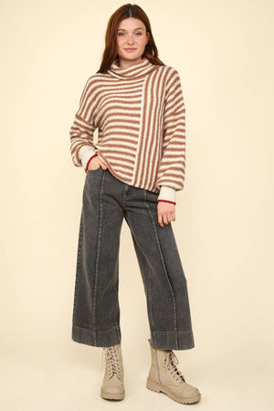 Mock Neck Soft Striped-Mocha