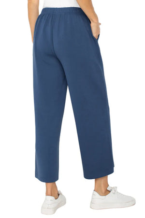 Pull On Wide Leg Crop Trouser- Prussian Blue