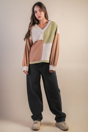 Color Block Casual Knit-Mocha