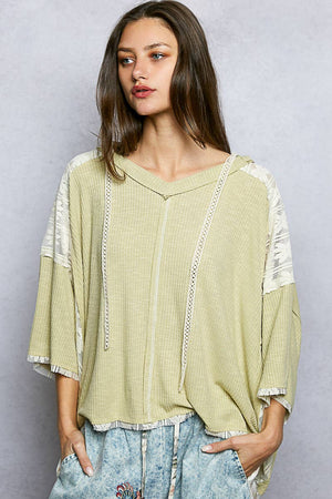 Lace Patch V-Neck Top-Sage