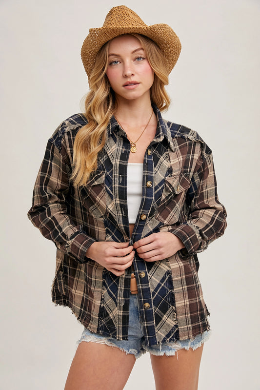 Distressed Plaid-Navy Combo
