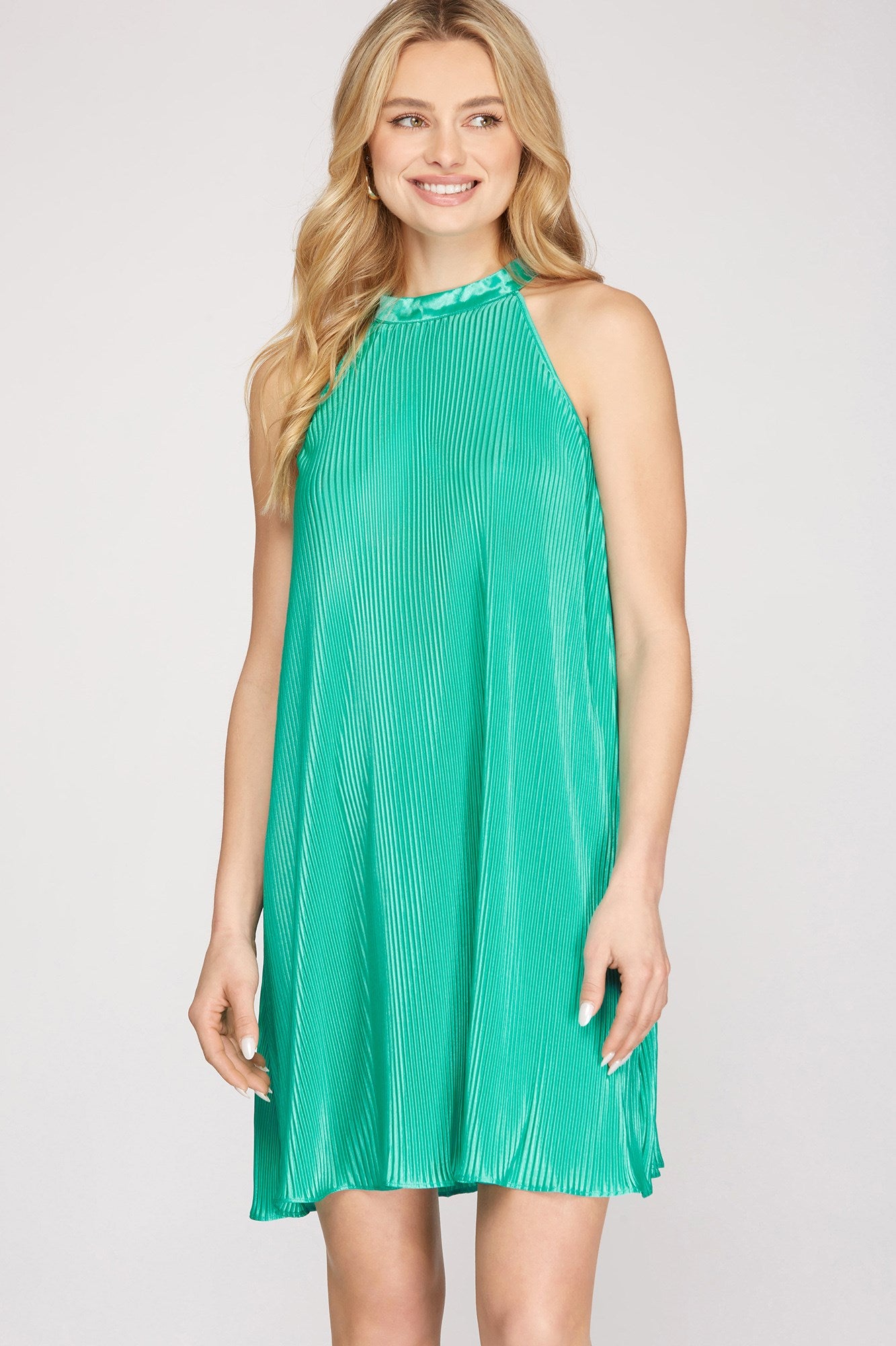 Mini Pleat Dress- Jade