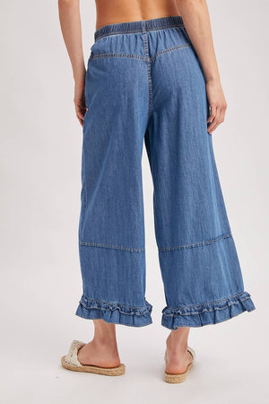 Wide Leg Ruffle Hem Jeans-Medium