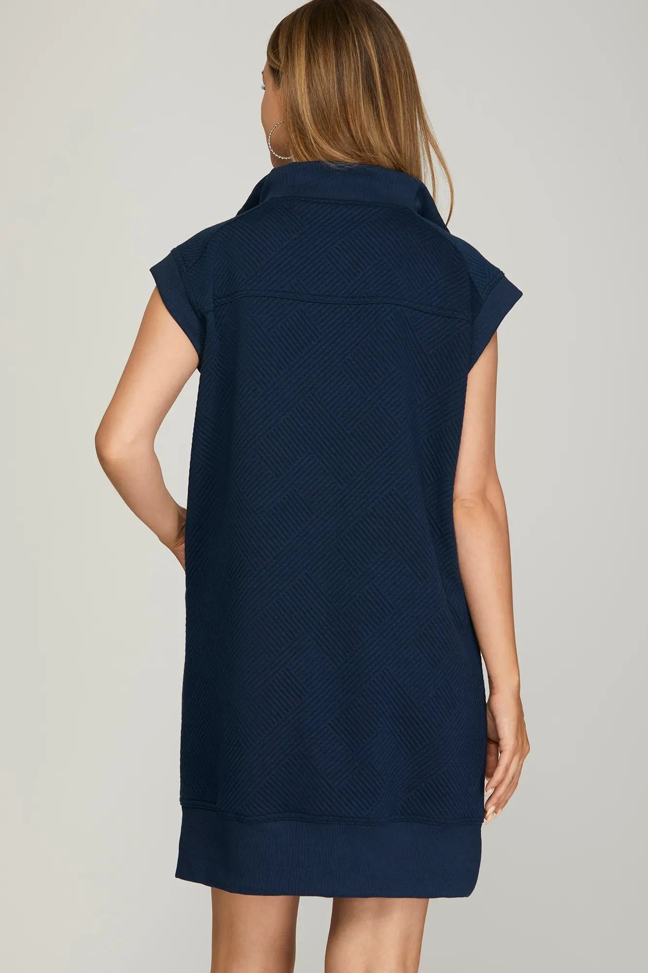 Collar Mini Dress-Navy
