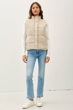 Suede Puffer Vest-Beige