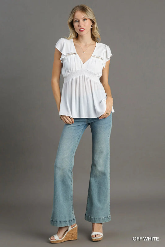 Ruffle Sleeve Top- Off White