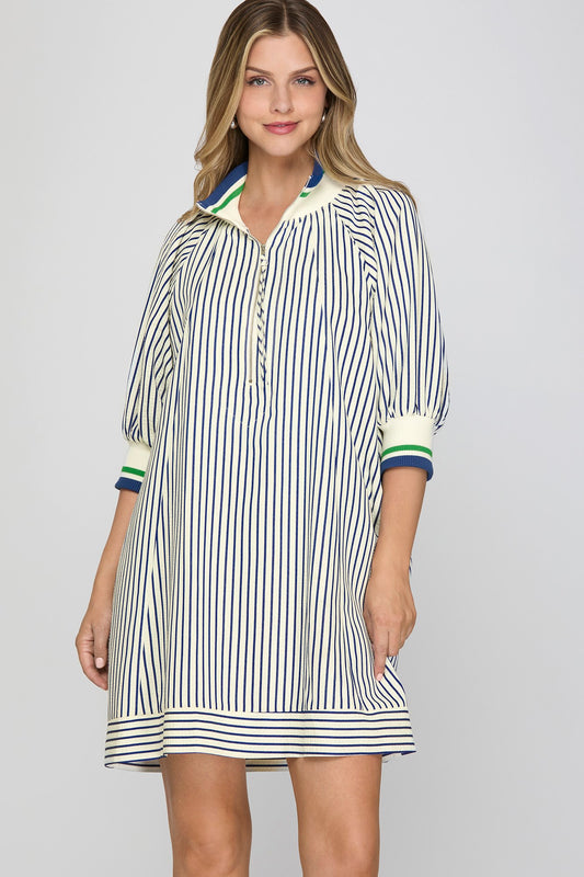 Striped Mini Dress- Navy