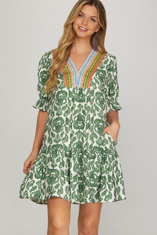 Rosé Mini Dress-Green