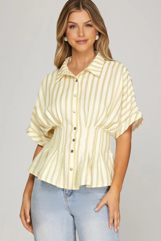 Stripe Pintuck Top-Taupe