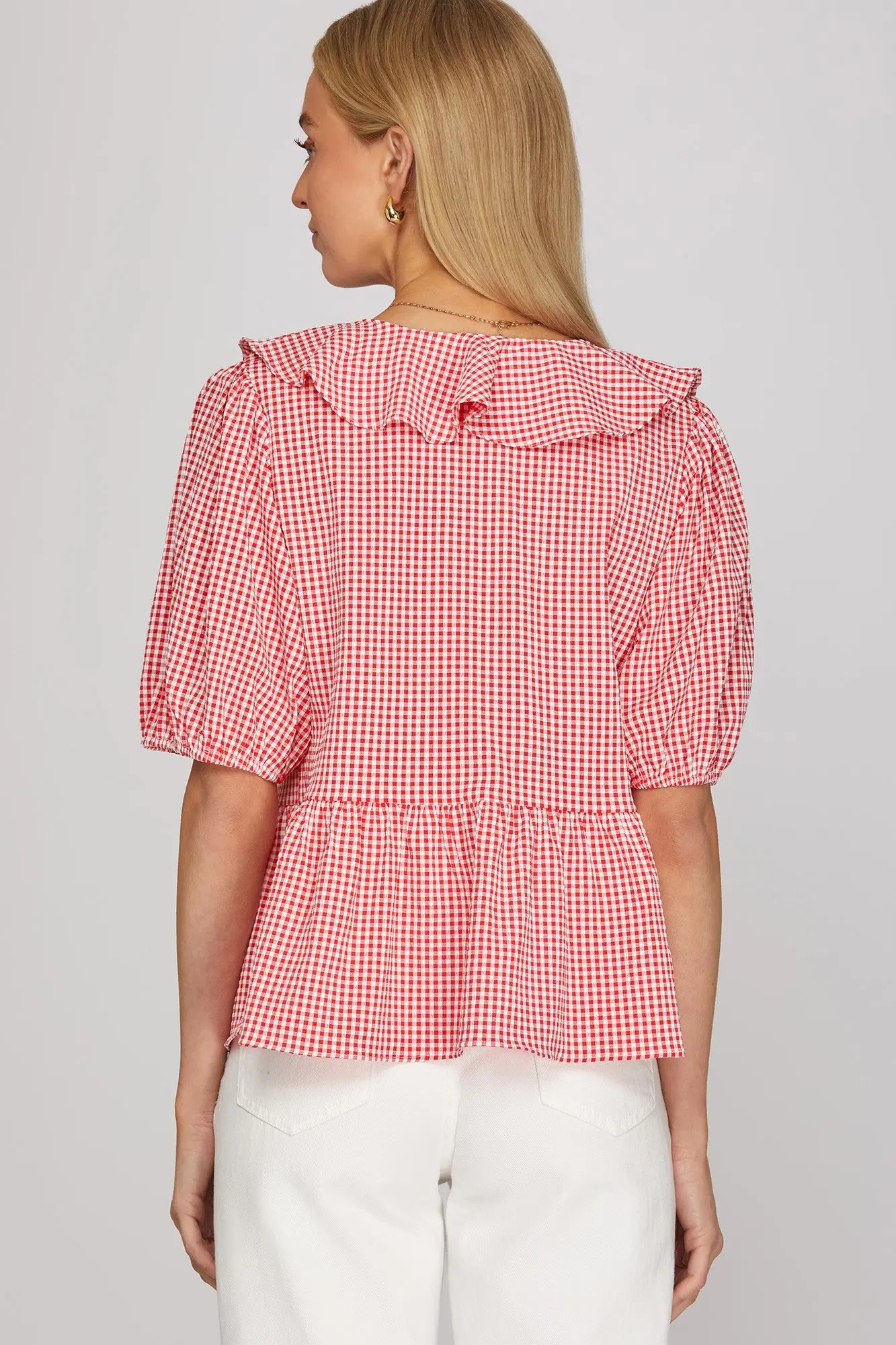 Gingham Blouse-Red