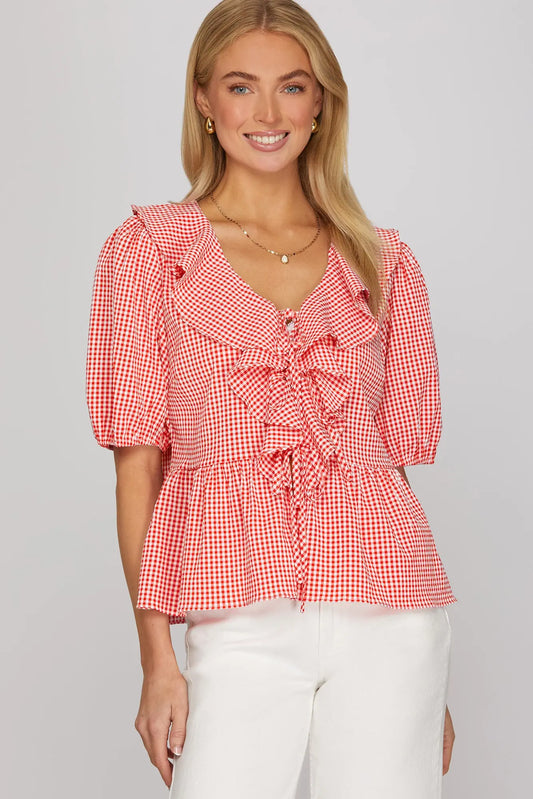 Gingham Blouse-Red