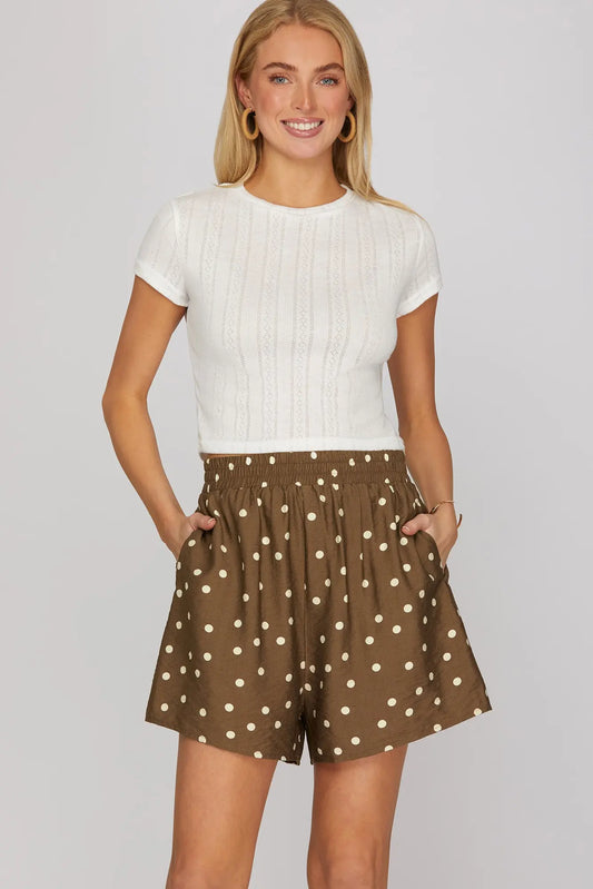Julia Polka Dot Shorts- Brown